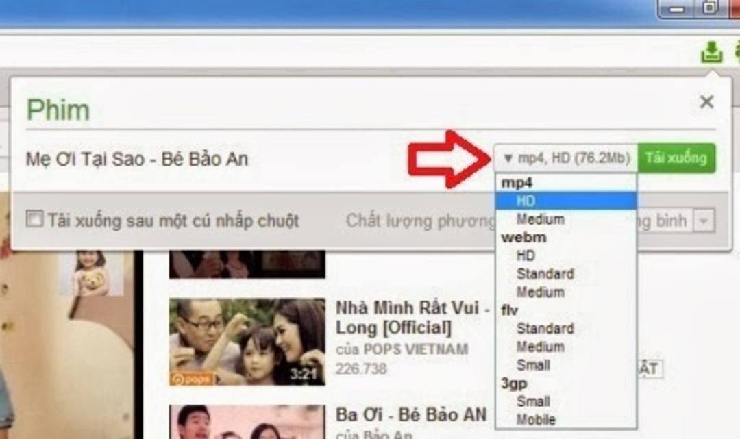 Tải nhạc Youtube qua Cốc Cốc