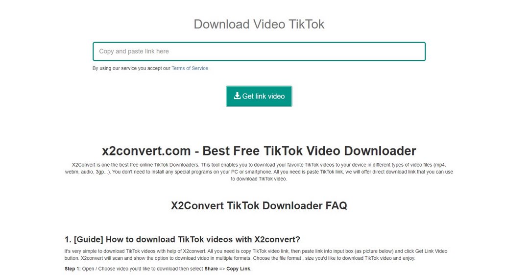 Tải video Tik tok về điện thoại bằng X2convert.com