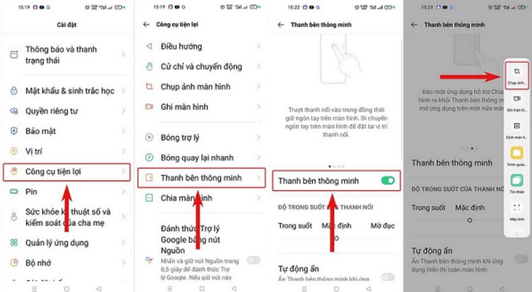 Chụp màn hình Oppo A57, A53, A54, A55 bằng thanh bên thông minh