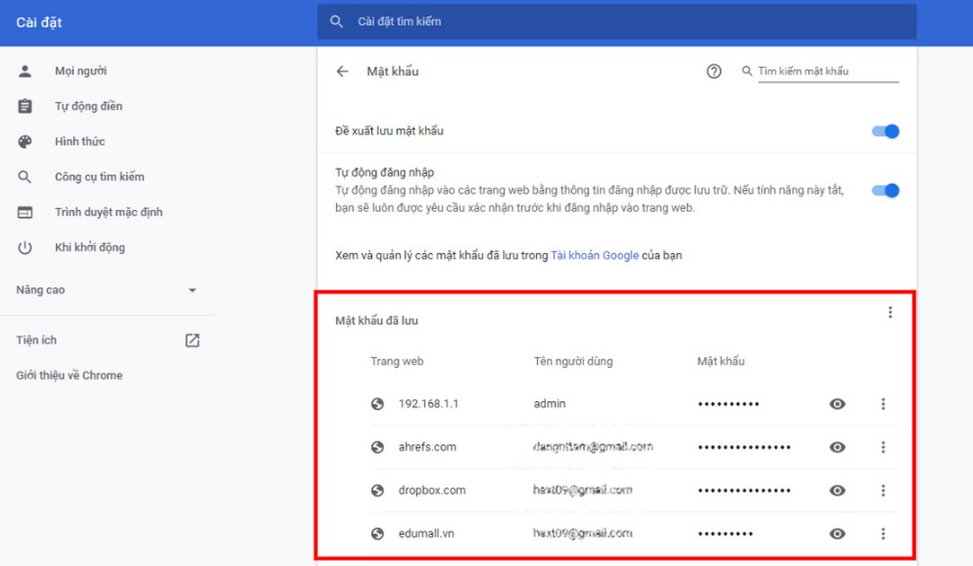 Cách xem lại mật khẩu Facebook trên Chrome